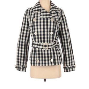 Lauren Ralph Lauren Black White Double Button Gingham Raincoat Small